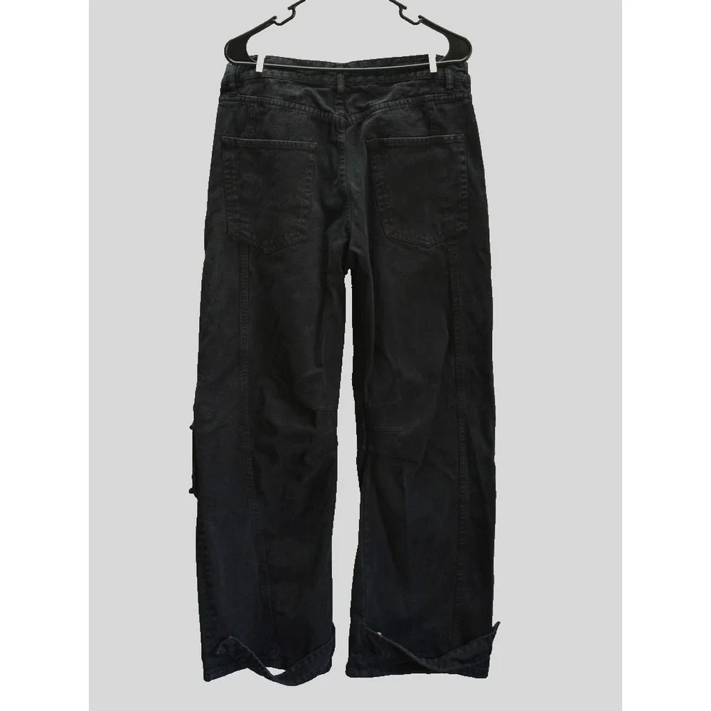 Y2K Jean Men's 32 Black Utility Streetwear Wide Leg Baggy Cybercore Mall Goth